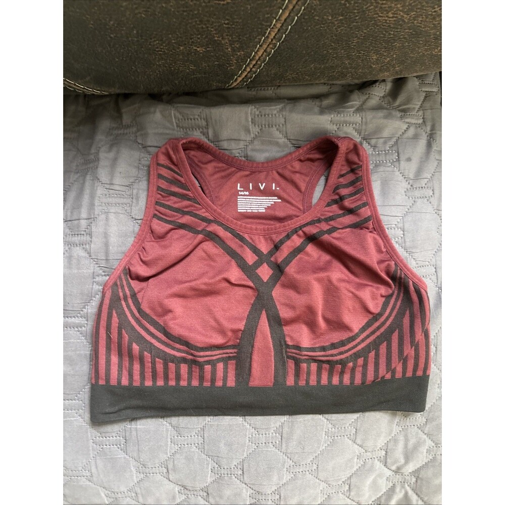 LIVI 14/16  Maroon /Black Sports Bra Racerback Keyhole Back Closure